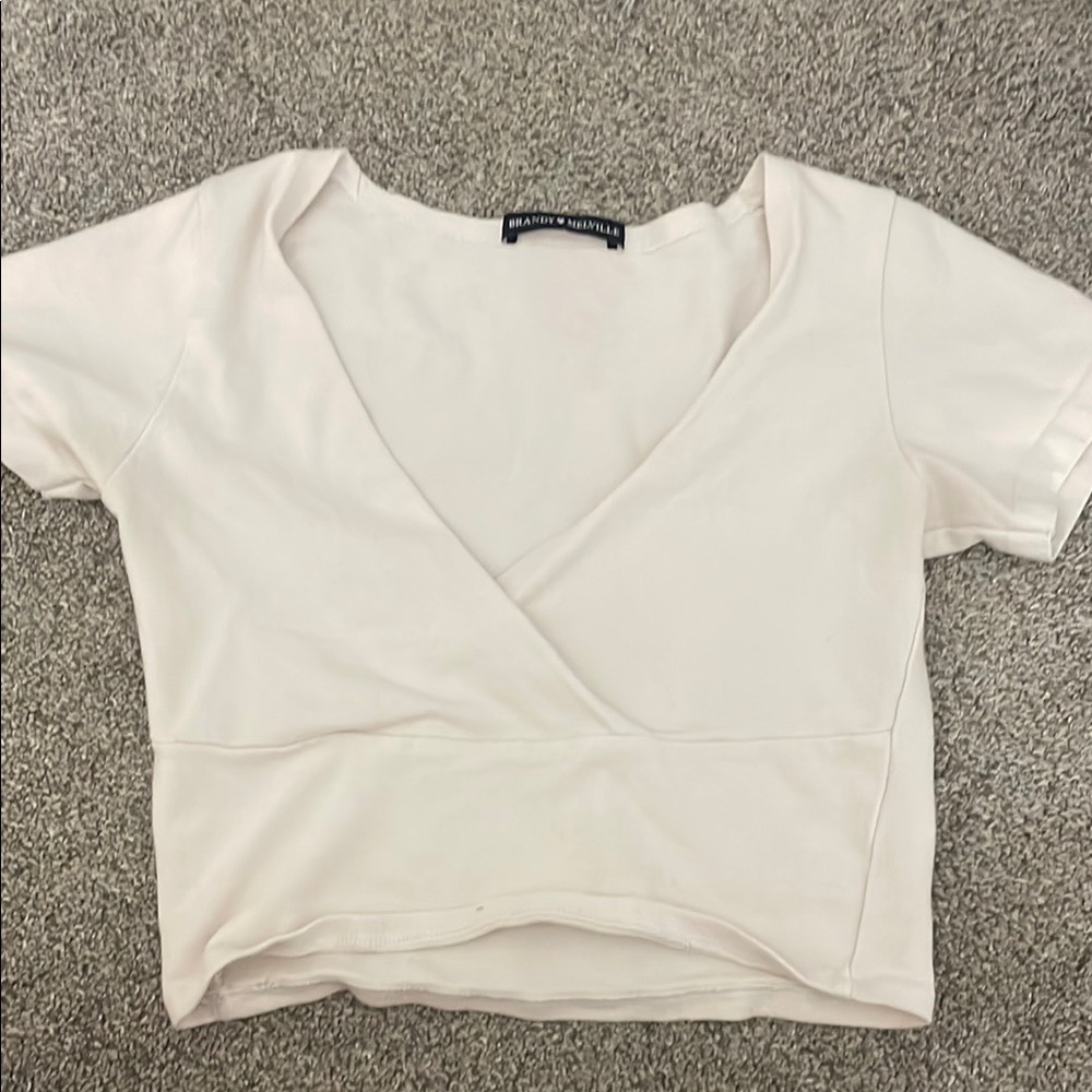 Brandy Melville White Wrap Crop Blouse